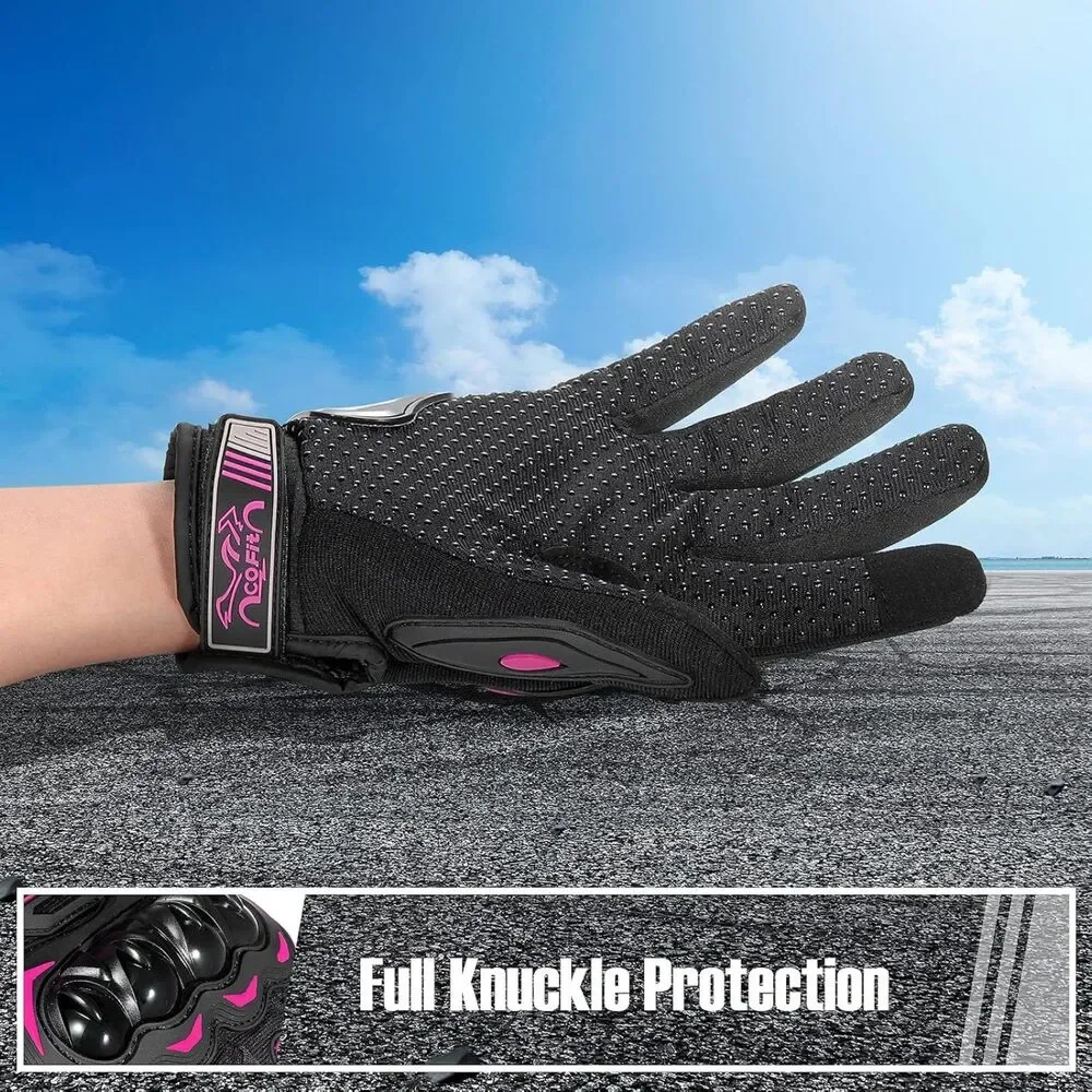 cofit Breathable Touchscreen Motorcycle Gloves Hard Knuckle Prot| Pink (Size L)